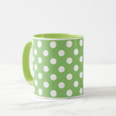 White Polka Dots on Pistachio Green Mok (Voorkant links)