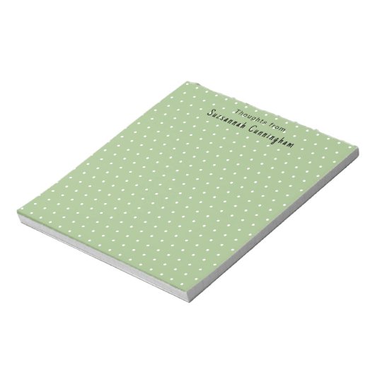 White Polka Dots Pattern on Pastel Green Custom Notitieblok (Gedraaid)
