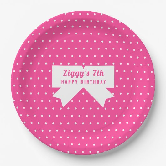 White Polka Dots Pink Paper Bord (Voorkant)