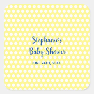 White Polka Dots Yellow Blue Boy Baby shower Vierkante Sticker