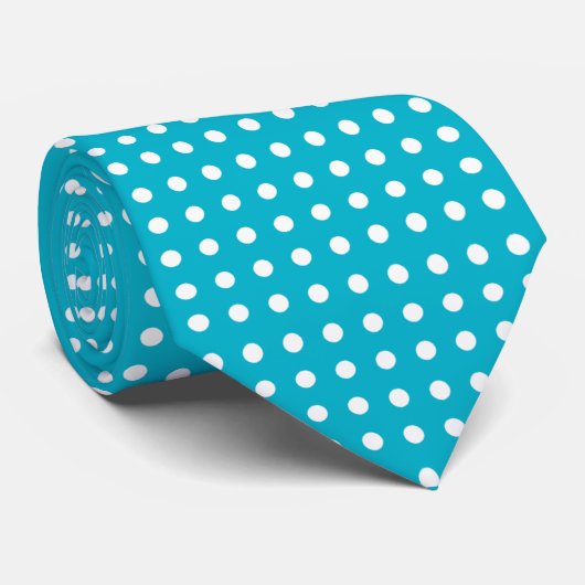 White Polkadot Pattern Custom Aqua-Blue Background Stropdas (Opgerold)