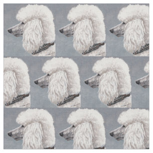 White Poodle Dog Art Fabric Stof