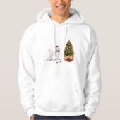White Poodle Funny-kersthond met boom Hoodie (Voorkant)