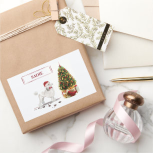 White Poodle Funny-kersthond met boom Rechthoekige Sticker