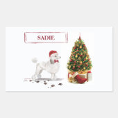 White Poodle Funny-kersthond met boom Rechthoekige Sticker (Voorkant)