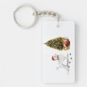 White Poodle Funny-kersthond met boom Sleutelhanger (Voorkant)