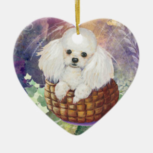 White Poodle in Basket Ornament