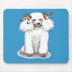 White poodle in Red Bows Portret Mousepad Muismat