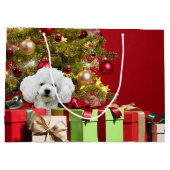 White Poodle Kerstmis Groot Cadeauzakje (Achterkant)
