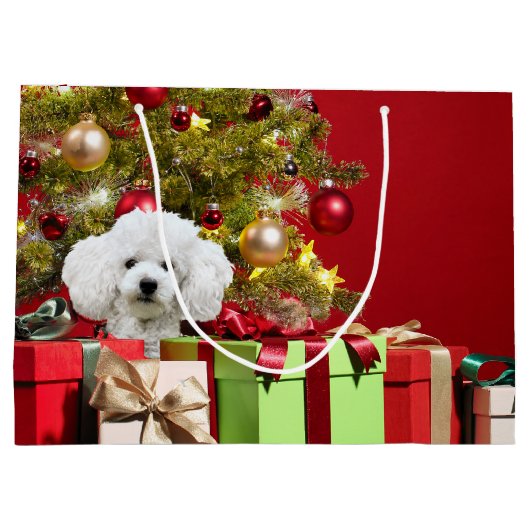 White Poodle Kerstmis Groot Cadeauzakje (Achterkant)