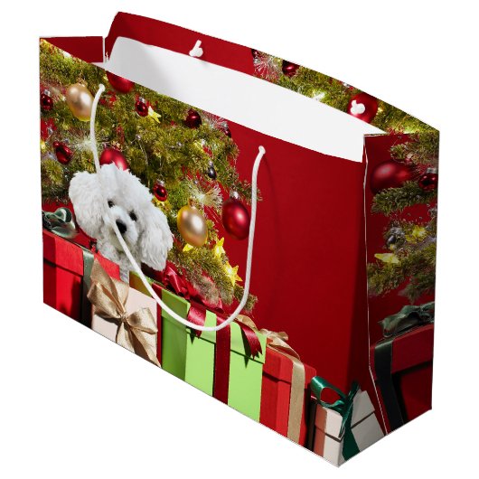 White Poodle Kerstmis Groot Cadeauzakje (Achterkant Gekanteld)