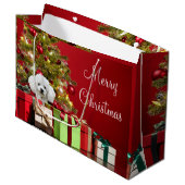 White Poodle Kerstmis Groot Cadeauzakje (Voorkant Gekanteld)