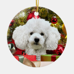 White Poodle Kerstmis Keramisch Ornament