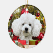White Poodle Kerstmis Keramisch Ornament (Links)