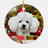 White Poodle Kerstmis Keramisch Ornament (Achterkant)