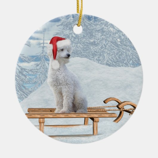 White Poodle Kerstmis Keramisch Ornament (Voorkant)