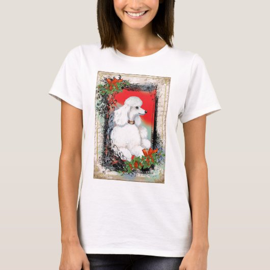 White Poodle -kerststijl Ringer-T-shirt T-shirt (Voorkant)