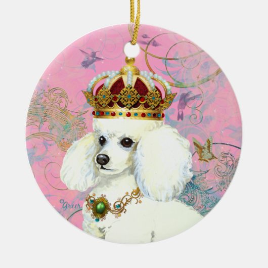 White Poodle King kerst Ornament (Voorkant)