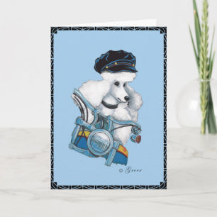 White Poodle on a Harley Motorcycle Wenskaart Kaart