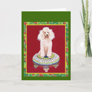 White Poodle on Stool-kerstgroet Feestdagen Kaart