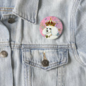 White Poodle Princess with Hummingbird Ronde Button 5,7 Cm (In situ)