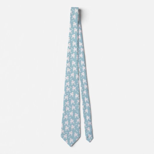 White Poodles and Bows Pattern Blue Stropdas (Voorkant)