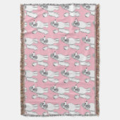 White Poodles Pattern Blush Pink Throw Blanket Deken (Voorkant Verticaal)