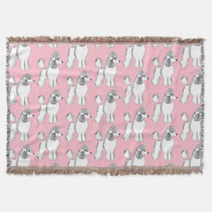 White Poodles Pattern Blush Pink Throw Blanket Deken