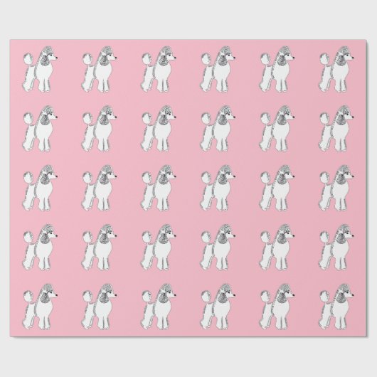 White Poodles Pattern Blush Pink Wrapping Paper Cadeaupapier (Vlak)