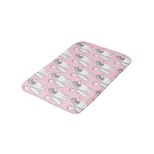White Poodles Pattern Light Pink Bath Mat (Gekanteld)