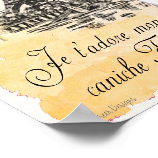 White poolse Paris Eiffel Tower  Print (Hoek)