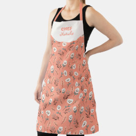 White Poppies Custom Name Apron Schort