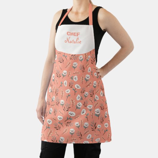 White Poppies Custom Name Apron Schort (Insitu)
