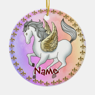 White Prancing Pegasus Unicorn Keramisch Ornament