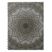 White Pulsating Star Kaleidoscope Pattern on Black Notitieboek (Voorkant)