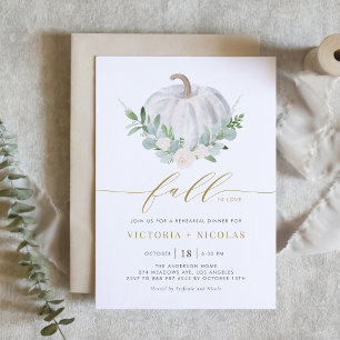 White Pumpkin and Greenery Herfst Engagement Party Kaart