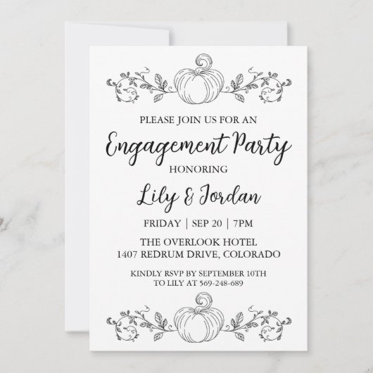 White Pumpkin and Greenery Herfst Engagement Party Kaart (Voorkant)