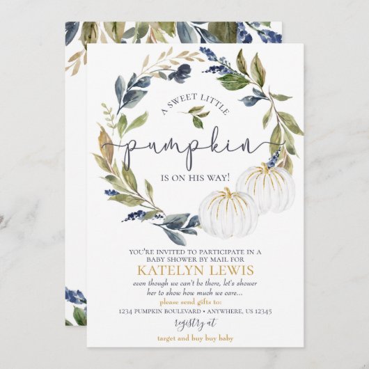 White Pumpkin Baby shower by Mail Invitation Kaart (Voorkant / Achterkant)