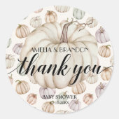 White Pumpkin Baby shower Dank u Ronde Sticker (Voorkant)