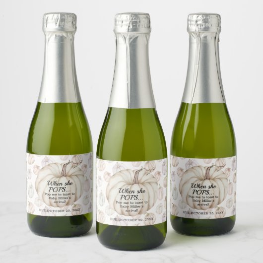 White Pumpkin Baby shower Pop It Mini Sparkling Wijnetiket (Flessen)