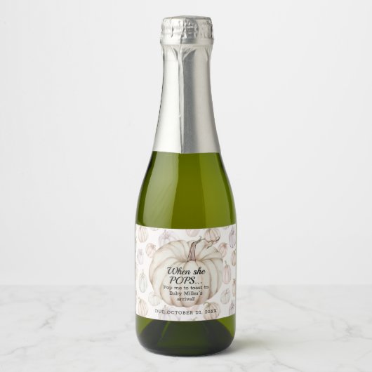 White Pumpkin Baby shower Pop It Mini Sparkling Wijnetiket (Voorkant)
