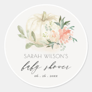 White Pumpkin Blush Floral Baby Brunch Shower Ronde Sticker