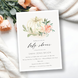 White Pumpkin Blush Floral Baby shower Invite Bedankkaart