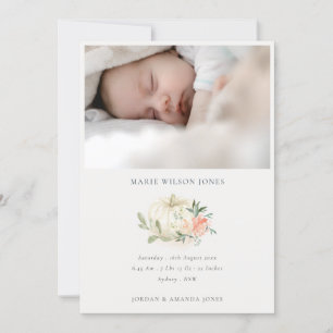 White Pumpkin Floral Photo Baby Birth Announding Bedankkaart