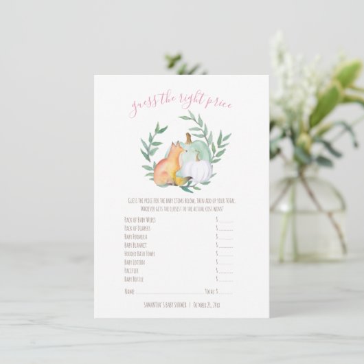 White Pumpkin Fox Raad de juiste prijs spel Kaart (Staand voorkant)