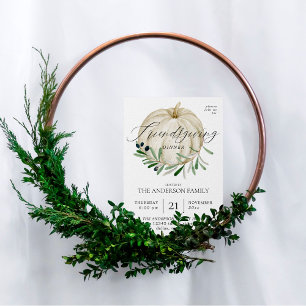 White Pumpkin Friendsgiving Invitation Kaart