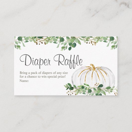 White Pumpkin Greenery Floral Diaper Raffle Kaart (Voorkant)