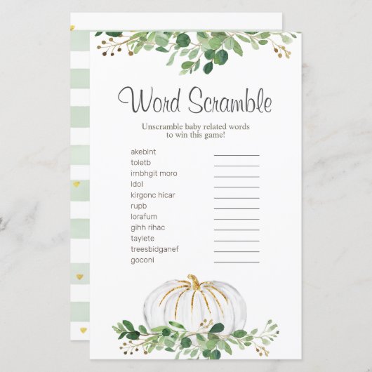 White Pumpkin Greenery Floral Word Scramble (Voorkant / Achterkant)