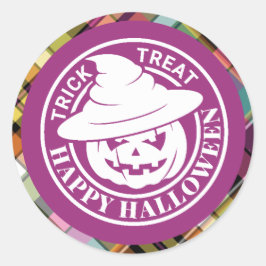 White Pumpkin Happy Halloween Colorful Pset Ronde Sticker