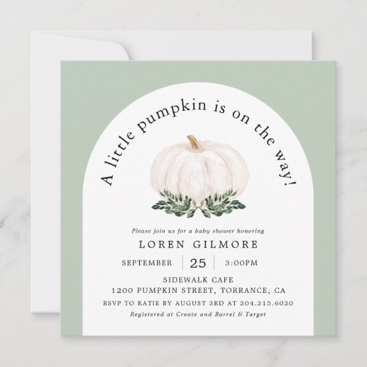 White Pumpkin Herfst Baby shower Kaart (Voorkant)